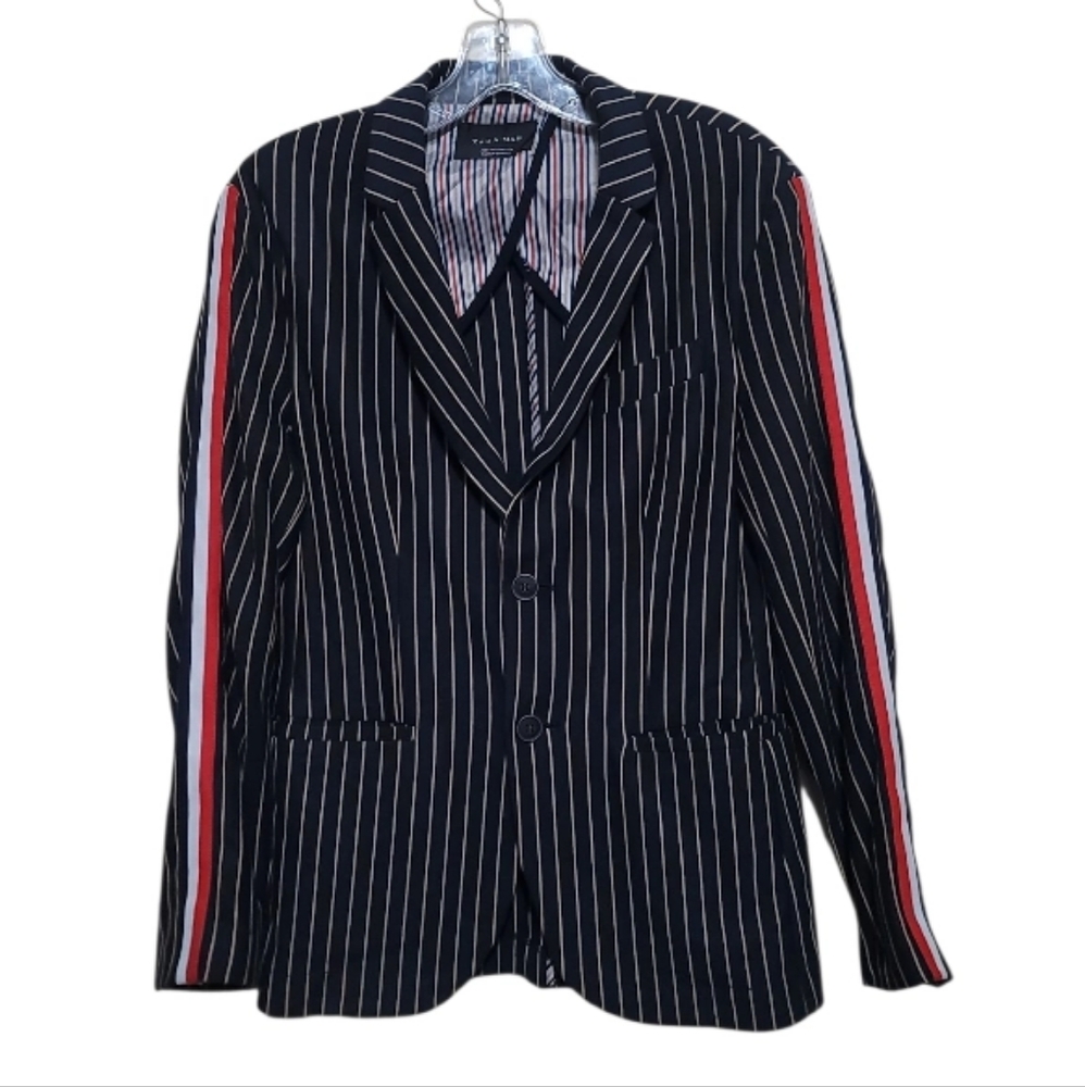 Zara Men Blue White Tan Stripe Blazer W/Pockets Size Small - Picture 5 of 7